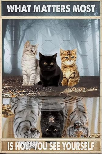 Black Cute Cat Metal Retro Tin Sign What Matters Most is How You See Yourself Vintage Inspirational Sign for Home Coffee Wall Decor Cafe Decorative Wall Signs Motivational Wall Art 8x12 Inch