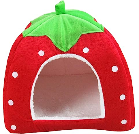 POPETPOP Isolierte Hundehütte Zusammenklappbares Hundebett Katzenhöhle Erdbeer Haustierhaus Beheizte Hundehütte Kätzchenbett Kleine Haustier-schlafbett Hundesofa Heizung Draussen