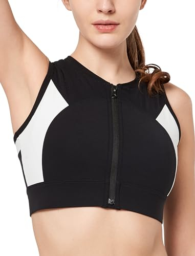 Yvette Sport BH Damen Starker Halt Sport-Tshirt mit Vorderverschluss Ringerrücken Lauf Fitness Bra, Schwarz, XL