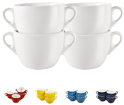 fMSDD Platos de sopa de cebolla francesa fáciles de transportar con asas, cuencos de cerámica, para arroz, postre, pasta, lavavajillas, microondas, horno y asador, juego de 4, 23 onzas, color blanco
