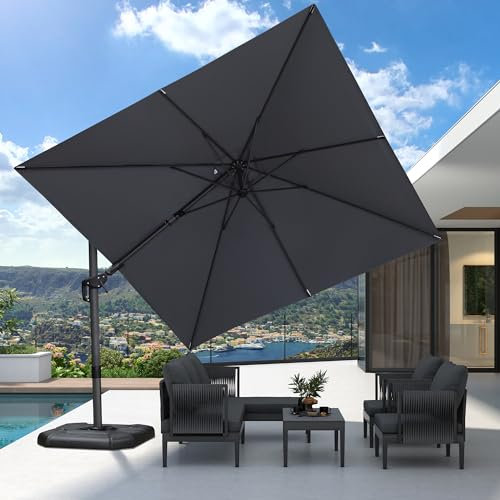 PURPLE LEAF Parasol Déporté Pivotant 3 x 3 m Carré, Parasol de Jardin Extérieur avec Pivotant à Gauche et à Droite 60° et Rotation à 360°, Parasol Inclinable en Aluminium avec Anti UV, Gris Clair