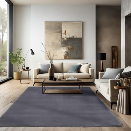 HomebyHome Shaggy Teppich Wohnzimmer 140 x 200 cm - Hochflor Wohnzimmerteppich Grau Extra Weich und Flauschig - Langflor Teppiche für Schlafzimmer, Küche, Flur - Carpet, Halı, Kilim