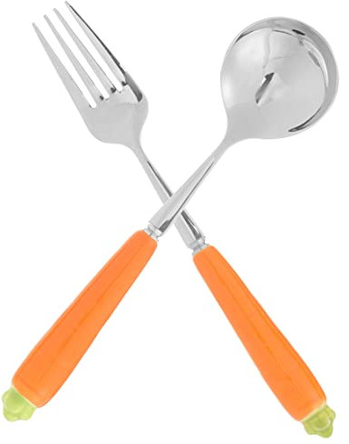AOKWAWALIY 2 Stück Karotte und Gabel Kindergabel, Kinderbesteck Kindergeschirr, Edelstahl-Besteck, Küchengeschirr, Kinderlöffel, Kindergabel, Kinderlöffel, Metall, Kleinkind, Reislöffel, Edelstahl