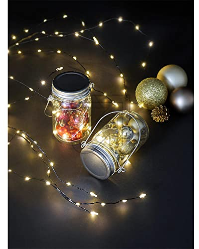 EGB Dekoglas aus LED mit Lichterkette und Kugeln goldfarben mit Timer und Batteriebetrieb