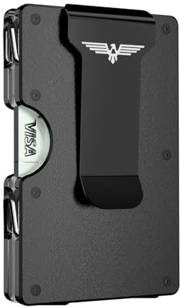 Portafoglio minimalista da uomo, sottile, con blocco RFID, porta carte di credito e fermasoldi, tasca frontale, porta biglietti da visita, regalo per uomo (nero opaco), S1-Nero opaco, Alluminio