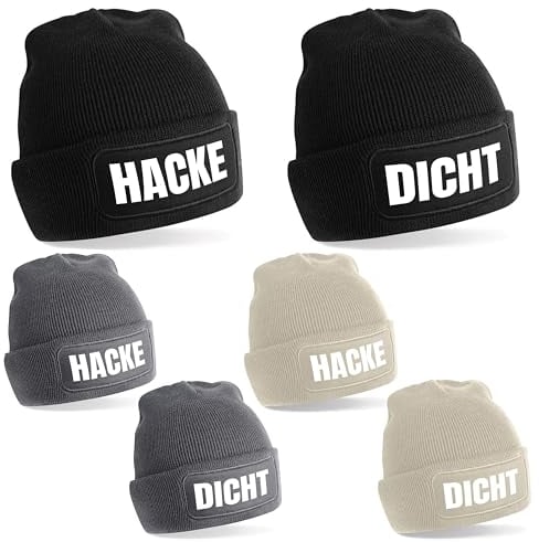 Herzbotschaft Beanie Strickmütze mit Spruch | Hacke | grau | Unisex SoftTouch angenehm weiche und warme Wintermütze | OneSize Einheitsgröße für Erwachsene