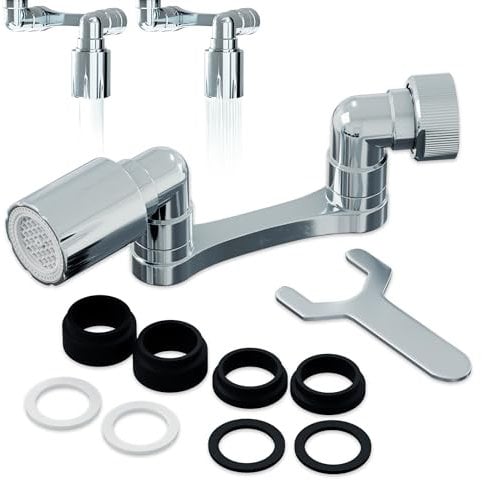 DURADAI Adaptador grifo cocina 1440º de Rotación + 8 Juntas de Regalo e Instrucciones con Doble Función de Rociado de Agua | Diámetro de Rosca 20/22/24mm | Aireador Grifo cocina perfecto para tu grifo