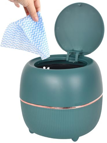 DecorDwell Mini Poubelle de Bureau avec Couvercle, 1,9L Poubelle Maquillage de Table, Corbeille à Papier avec Couvercle, Petite Poubelle de Salle de Bain, pour Chambre à Coucher, Bureau, Salon (Vert)