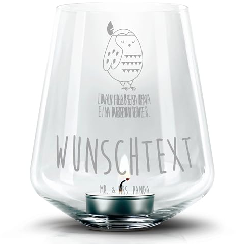 Mr. & Mrs. Panda Personalisiertes Gravur Windlicht Eule Federschmuck - Personalisierte Geschenke, Personalisiertes Teelichter, Kerze mit Namen,