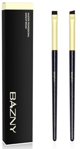 BAZNY Pinceau eyeliner biseauté fin, pinceau eyeliner et pinceau à sourcils pour eyeliner précis, sourcils et paupières, angle plat incliné, poils synthétiques de qualité supérieure sans cruauté