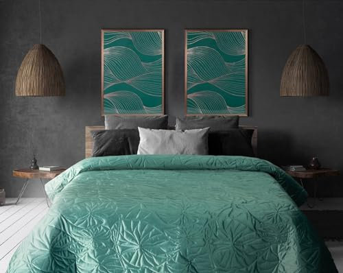 Eurofirany Tagesdecke Terra Collection Gesteppter Bettüberwurf Einfarbig Steppung Ganzjährige Decke Samtdecke Velours (SALVIA1 Salbei, 280x260 cm)