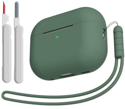KOKOKA Funda de Silicona Compatible con AirPods Pro 2/1 con Kit de Limpiador y Cordón, Anti-rasguños, Anti-Polvo, Funda Case Premium Silicona para AirPods Pro 2.ª/1.ª Generación, Deep Green