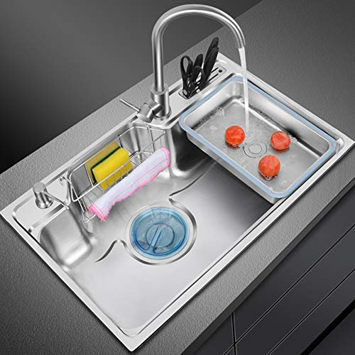 Kitchen Sink & Faucet Combo Set with Complete Plumbing Kit Drainer Waste Undermount Drop-in Installation, Include Dish Drainer Basket,Chopping Board,Knife Rack (Size : 700x480x220mm