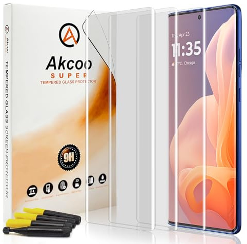 Akcoo Tempered Glass Screen Protector for Motorola G85 5G, UV Adhesive Set [3 Pieces], Edge to Edge Full Coverage, Scratch Repair, Fingerprint ID Compatible, Sensitive Touch