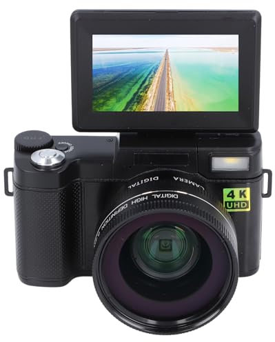 4K Digitalkamera, Autofokus, 48 ​​MP HD Vlogging Kamera mit 32G Karte, 3,0 Zoll TFT 180° Klappbildschirm, 4-facher Digitalzoom, Gesichtserkennung, Anti Shake für Fotografie (Black)