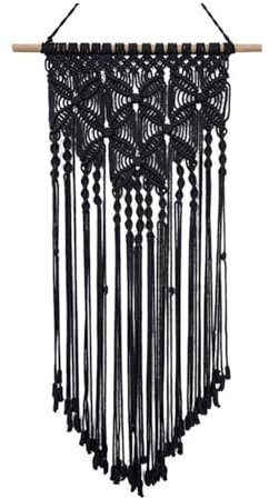 Esshogo Arazzo da parete in macramè nero, in cotone bohémien, decorazione da parete in macramè