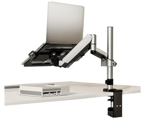 Monitorarm 2-in-1-Laptop-Tischhalterung mit Ablage for 17-32-Zoll-Monitore und 12-17-Zoll-Laptops, trägt 9,9 kg, vollständig verstellbarer Laptop-Tischarm mit Klemm-/Tüllenbasis Monitorhalterung