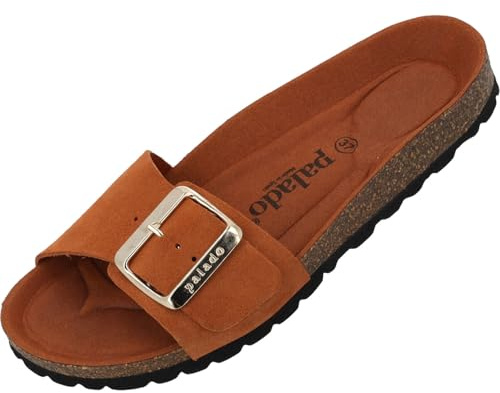 Palado Pantoletten Damen Malta EGS Mono Velours - modische Sandalen Made in Spain - elegante Hausschuhe mit Kork-Fußbett - bequeme Sommerschuhe