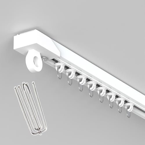 Divisore per tende autoadesivo in PVC con ganci a rullo, 3 m, installazione liscia per soffitto/piastrelle, binario scorrevole per un facile utilizzo