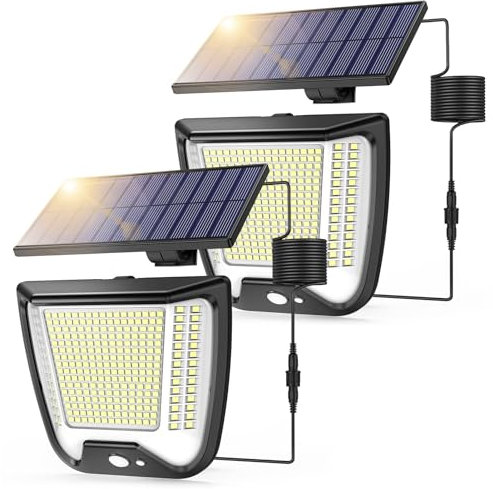 Outdoor Solar Powered Security Lights: 288 LED Solar Outdoor Garden Flood Light 3 Motion Sensor Mode Outside Solar Panel Floodlight 270° Lighting IP65 Waterproof for Garden Shed Yard Porch 2 Pack