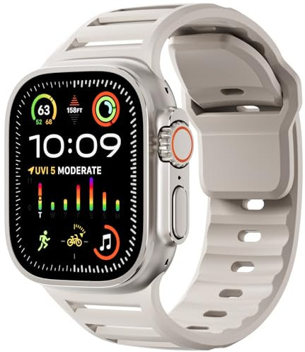 INFRI Correa deportiva de silicona para Apple Watch Band Ultra 49mm 45mm 44mm 42mm Series10 46mm 42mm Correa de reloj Pulsera Correa Series 9 8 7 6 SE 5 4 Correas de reloj(Starlight,Series10 42mm)