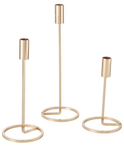 Kerzenleuchter Fio, 3-teilig, Gold, Eisen, 20/26/32 cm | 3-teiliger Kerzenleuchter aus Eisen in Gold mit drei unterschiedlichen Höhen für stilvolle Lichtakzente
