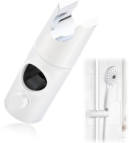 Shower Head Holder, Adjustable Shower Head Holder Replacement, Universal Shower Holder Bracket for 24MM Shower Rods, White Shower Head Holder