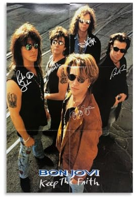 Generisch Bon Poster Jo-vi Rock Band Music Vintage Signed Cover Für Zimmer, Ästhetische Leinwand-Wandkunst, Schlafzimmer-Dekor Poster 12x18inch(30x45cm)