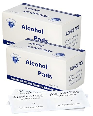 hommova 200 Pcs 70% Alcohol Wipes for Injections, Individually Wrapped Isopropyl Alcohol Wipes Easy-Tear for Skin Surfaces Cleaning First Aid Wound Care