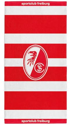 SC Freiburg Duschtuch Rot Weiß Streifen – GOTS zertifiziertes Baumwoll Handtuch 70x140 cm – Offizielles Fan Badetuch nachhaltig weich saugstark Sport Verein Geschenk