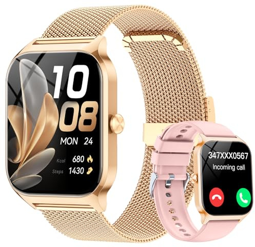 CASCHO Montre Connectée Femme avec Appel Bluetooth,1.85 HD Smartwatch Femme avec Fréquence Cardiaque/Sommeil/SpO2, 120+ Modes Sportifs, IPX7 Étanche Fitness Tracker, Doré et Rose pâle