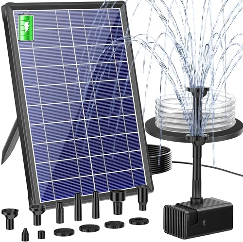Biling 8W Solar Springbrunnen außen mit 4000mAh Akku, Leise 300 l/h Teichpumpe Solarpumpe mit 8 Düsen Bachlaufschlauch für Gartenteiche Belüftung bis 500L, Solarbrunnen DIY Mini Wasserspiel Fontänen