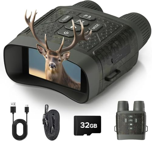 4K 48MP Night Vision Goggles, 10X Zoom Night Vision Binoculars & 5000mAh Rechargeable Battery for 400m Range Game Spotting, Includes 32GB SD Card, Perfect for Outdoor, Camping & Security