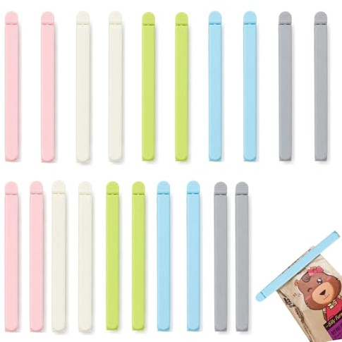 HONMINHUA 20 Stück Verschlussclips 5 Farben 20cm Verschlussklammern Clips Kunststoff Verschlussklammern und Tütenclips Wiederverwendbar Tütenclips für Verpackung Süßigkeiten Snacks