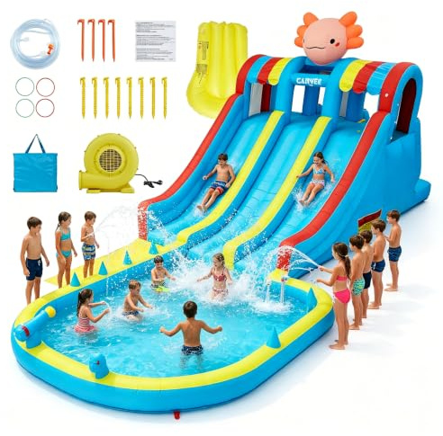 Gran castillo hinchable con soplador, castillo hinchable con tobogán de agua, XXL con soplador, salto al aire libre, piscina de salpicaduras, tobogán al aire libre, castillo de rebote para niños para