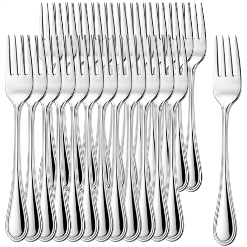 com-four® 24x Kuchengabel aus Edelstahl, stilvolles Tafelbesteck | kleine Dessertgabeln - Vorspeisegabeln - 14,5 cm