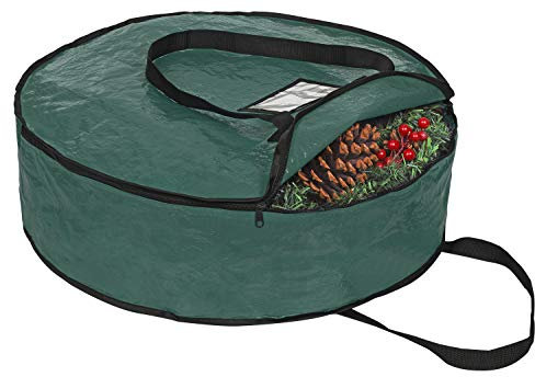 ProPik Weihnachtskranz-Aufbewahrungstasche, 61 cm, Girlande, Urlaubsbehälter mit reißfestem Material, mit robusten Griffen und transparentem Kartenschlitz, Grün