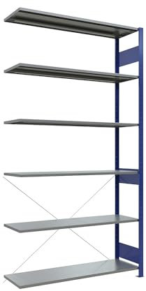 eurokraft | Steckregal | einreihig | Fachboden-BxT 1300 x 400 mm | blau | Höhe 2500 mm | Anbauregal