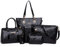 FiveloveTwo Damen 6-teiliges Set mit Crossbody Tasche und Geldbörsen PU Leder Schultertasche Shopper Tragetaschen Umhängetasche Geldbeutel Tote Taschen Clutches Schwarz