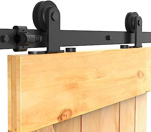 9FT/274cm Interior Sliding Barn Wood Door Hardware Closet Track Kit Single Door Black T Shape Hangers