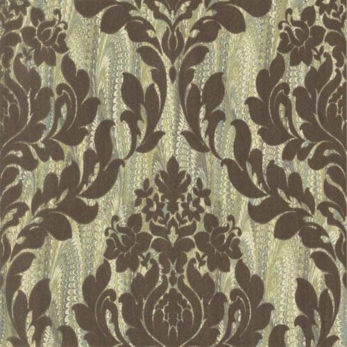 1602-101-05 - Avington Soft Flock Damask Brown Lime 1838 Wallpaper