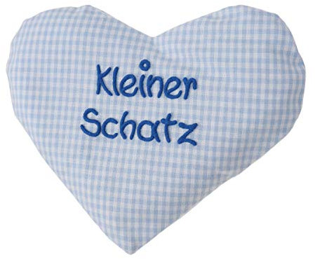 Herzkissen mit Spruch für Babys Wärmekissen mit Rapssamen Rapskissen mit Spruch Körnerkissen Personalisiertes Kissen zum wärmen, Größe: ca.15x17cm (Hellblau Kleiner Schatz)