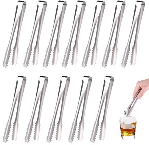 TUPARKA Pinzas de azúcar glas de acero inoxidable [pequeñas] pinzas para servir [plata] para bodas, fiestas de cumpleaños, café y bar [Paquete de 12]