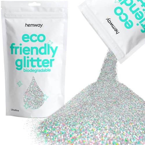 Hemway Eco Friendly Biodegradable Glitter - Silver Holographic | 100g Ultrafine Plant-Based Metallic Flakes for Arts & Resin Crafts | Bio Supplies for Festival, Hair, Face, Body & Nail Art