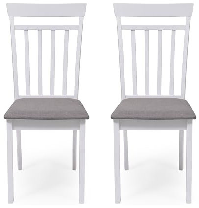 Homely | Pack 2 sillas Comedor Kansas | Estructura Madera lacada | Asiento Tela tapizado Gris | diseño Moderno, Sencillo | sillas para Comedor, salón, Cocina | Color Blanco