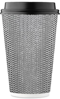 Harvest Lot de 85 gobelets en carton isotherme à double paroi avec couvercle, motif géométrique noir et blanc, café, thé, chocolat chaud à emporter