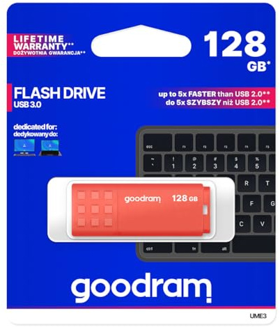 goodram USB-Speicherstick mit 128GB UME3 - USB 3.0 DatenSpeicherung Pen Drive - Lesegeschwindigkeit bis zu 60 MBs - Memory Stick - USB Flash Laufwerk mit Kunststoffgehäuse - Orange