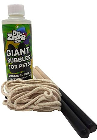 Dr. Zigs │ Eco Giant Bubble Kit │ Seifenblasen für Hunde | Erdnussbutter-Geschmack, sicher für Hunde Aller Rassen, mit Tasche, nachhaltigen Stäben und professioneller Lösung