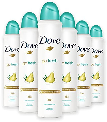 Dove Go Fresh Deodorante Spray Aleo & Pera, Maxi Formato, 6 Pezzi da 250 ml