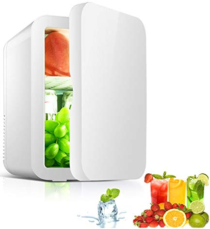 Mini Frigorifero Frigorifero Compatto, Mini Bar Termoelettrico Di Raffreddamento E Più Caldo, 8L Tavolo Da Banco Silenzioso Mini Frigorifero Per Bevande Per Camera Da Letto E Viaggi, 0-65 ℃,Bianca